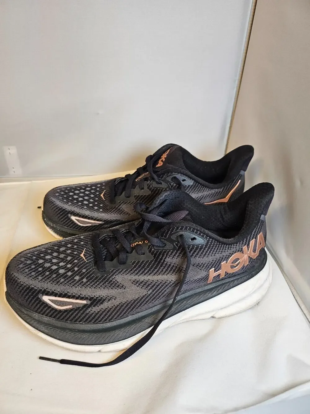 Hoka One One Womens Clifton 8 Black Running Shoes Sneakers 8D